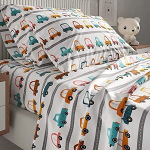 Kids Cars Queen 4 Piece Sheet Set – Boys, Girls, Teens, Toddler – Easy Fit Deep Pockets – Breathable, Hotel Quality Bedding Sheets - Machine Washable – Wrinkle Free – Cute, Cozy, Soft – by CGK Linens