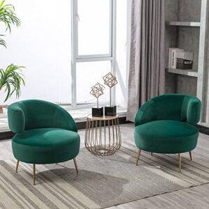 Homtique Modern Velvet Accent Chair, Single Sofa Barrel Chair with Gold Legs Comfy Upholstered Leisure Chair Curved Back Armchair Side Chair for Living Room, Bedroom (Emerald, Right)
