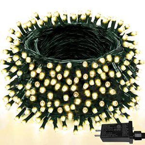 super-long 165ft 500 led christmas string lights outdoor indoor green wire, memory function timer and 8 modes, waterproof fairy string lights for xmas tree holiday party garden decoration (warm white)