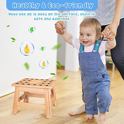 Jiodux Wooden Folding Step Stool 3rd Generation, 9.2" Height Step Stool for Adults & Kids, Child' Foldable Wood Step Stool for Bed, Kitchen, Outdoor, Holds up to 300lbs, Patented Product-1 Pack