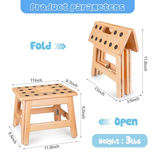 Jiodux Wooden Folding Step Stool 3rd Generation, 9.2" Height Step Stool for Adults & Kids, Child' Foldable Wood Step Stool for Bed, Kitchen, Outdoor, Holds up to 300lbs, Patented Product-1 Pack