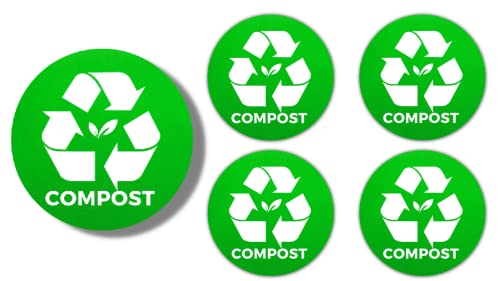 Compost Bin Vinyl Stickers for Kitchen and Outdoor Bins 5in 5 Pack Premium Self Adhesive Vinyl Labels Weatherproof UV Resistant Compost Stickers