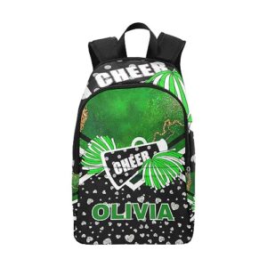 cuxweot personalized green cheer cheerleader print backpack with name custom travel daypack bag for man woman gifts