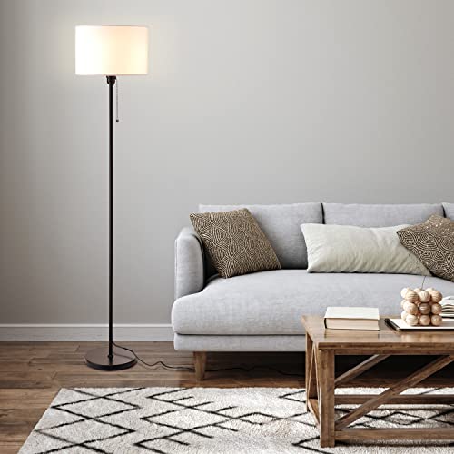 O’Bright Ted - Drum Shade Standing Lamp, Pull Chain Switch, E26 Socket, Modern Minimalist Design, Simple Floor Lamp for Living Room, Bedroom, Office, Black