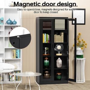 AFAIF 71" Curio Cabinet Glass Display Cabinet with 4 Adjustable Shelves, Tall Bookshelf Bookcase with Glass Doors, Lockable Metal Storage Cabinet Modern Liquor Cabinet for Home Office Pantry Bathroom