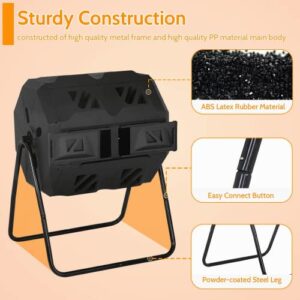 Outdoor Dual Chamber Tumbling Composter - 43 Gallon Compost Tumbling Bin,360° Compost Tumbler Bucket Trash Can,Composter BPA Free Dual Chamber Composting Rotating for Garden Yard (Black)