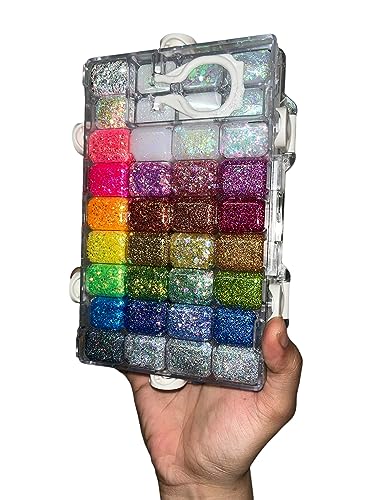 Slayisha 36 color Chunky, fine and flaky glitter mix case body/face/eyes/hair multipurpose holographic iridescent color shifting metallic high shine uv reactive gels vault