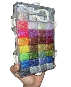 slayisha 36 color chunky, fine and flaky glitter mix case body/face/eyes/hair multipurpose holographic iridescent color shifting metallic high shine uv reactive gels vault