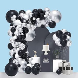 black and silver balloons garland kit,119pcs black white metallic silver and silver confetti latex balloons for graduation birthday engagement party decorations