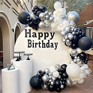 Black and Silver Balloons Garland Kit,119pcs Black White Metallic Silver and Silver Confetti Latex Balloons for Graduation Birthday Engagement Party Decorations