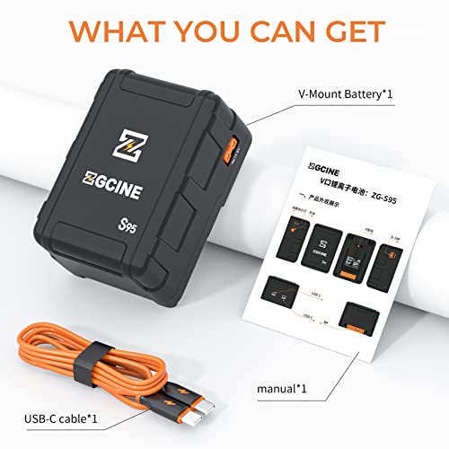 ZGCINE ZG-S95 V Mount V-Lock Battery 6400mAh(95Wh/14.8V) with D-TAP,USB-C,BP Input & Output, Mini Power Bank for Cameras, Camcorders, LED Lights, Monitors and Smartphone