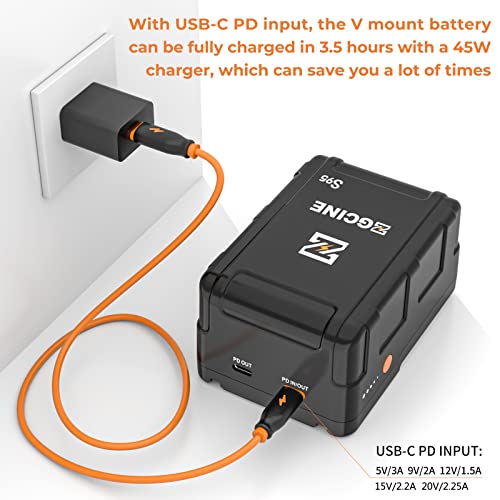 ZGCINE ZG-S95 V Mount V-Lock Battery 6400mAh(95Wh/14.8V) with D-TAP,USB-C,BP Input & Output, Mini Power Bank for Cameras, Camcorders, LED Lights, Monitors and Smartphone