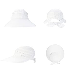 Womens Large Brim Sun Hat Uv Protection 2 in 1 Zip-Off Sun Protection Visor Beach Hat Packbale Foldable White