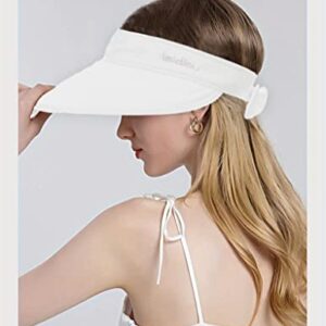 Womens Large Brim Sun Hat Uv Protection 2 in 1 Zip-Off Sun Protection Visor Beach Hat Packbale Foldable White