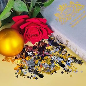 Giftota 30th Anniversary Happy Birthday Confetti Foils, Number 30 Table Birthday Confetti Decorations Party Supplies, Black Gold Silver, 3.53 oz