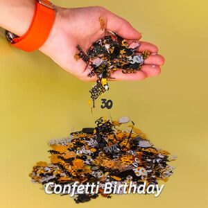 Giftota 30th Anniversary Happy Birthday Confetti Foils, Number 30 Table Birthday Confetti Decorations Party Supplies, Black Gold Silver, 3.53 oz