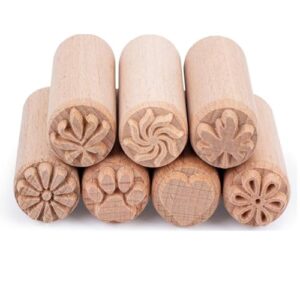 beavorty 7pcs wood pottery tools stamps wooden clay pottery stamps column wooden stamps natural wood stamps for clay art valentines day easter gift