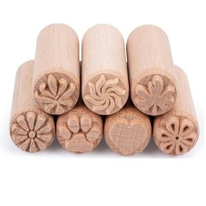 Beavorty 7Pcs Wood Pottery Tools Stamps Wooden Clay Pottery Stamps Column Wooden Stamps Natural Wood Stamps for Clay Art Valentines Day Easter Gift