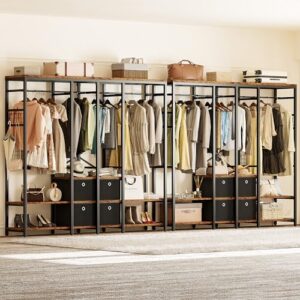 IRONCK Garment Racks with Shelves 4 Drawers and 8 Hooks Heavy Duty Closet Organizer for Hanging Clothes, Freestanding Closet Wardrobe Rack, Vintage Brown