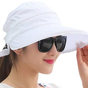 Women Beach Hat Wide Brim Summer Sun Fishing Hat UPF 50+ Protection Zip Off 2 in 1 Visors Packable for Outdoor Travel Camping White