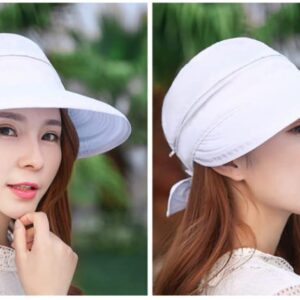 Women Beach Hat Wide Brim Summer Sun Fishing Hat UPF 50+ Protection Zip Off 2 in 1 Visors Packable for Outdoor Travel Camping White