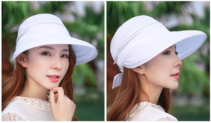 Women Beach Hat Wide Brim Summer Sun Fishing Hat UPF 50+ Protection Zip Off 2 in 1 Visors Packable for Outdoor Travel Camping White