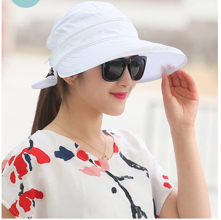 Women Beach Hat Wide Brim Summer Sun Fishing Hat UPF 50+ Protection Zip Off 2 in 1 Visors Packable for Outdoor Travel Camping White