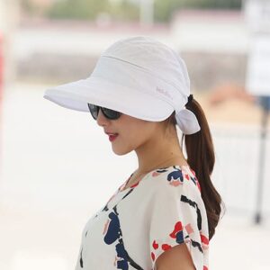 Women Beach Hat Wide Brim Summer Sun Fishing Hat UPF 50+ Protection Zip Off 2 in 1 Visors Packable for Outdoor Travel Camping White