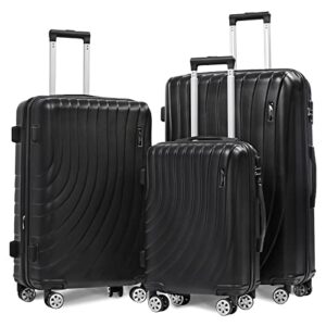m camel mountain luggage sets 3 piece lightweight durable expandable hard shell suitcase set with tsa lock double spinner wheels - black