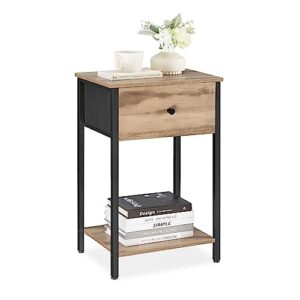 vasagle nightstand, side fabric drawer, 24-inch tall end table with storage shelf, bedroom, toasted oak