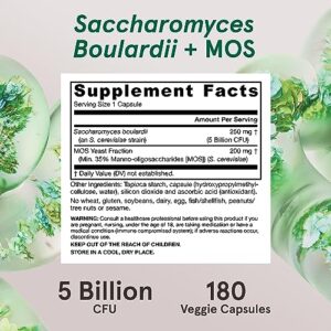 Jarrow Formulas Saccharomyces Boulardii + MOS, Clinically Studied Probiotic+Prebiotic Supplement, 5 Billion CFU, 180 Servings (Veggie Caps), Enhanced Intestinal Tract Support & Protection (Pack of 12)