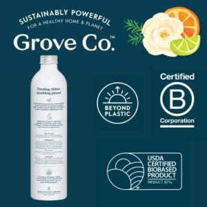 Grove Co. Ultimate Dish Soap Refills (3 x16 Fl Oz) Removes 48-hr Stuck-on Food and Grease, Plastic Free Cleaning Products, 100% Natural Lemon & Eucalyptus Fragrance