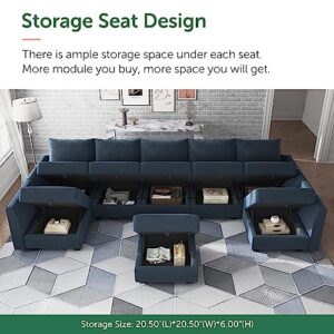 HONBAY Convertible Sectional Sofa Modular Couch with Reversible Chaise Velvet U Shaped Couch Sleeper Sectional Sofa Set with Storage Ottoman, Dark Blue