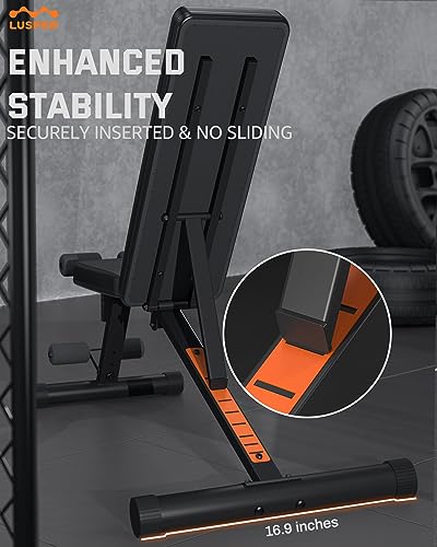 Lusper Adjustable Weight Bench Foldable - 600 Lb Stable Workout Bench, 5 Sec Fast Folding Multi-Purpose for Full Body Workout