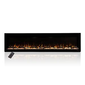 modern ember aerus 72 inch smart linear electric fireplace - recessed in-wall and wall-mount, multiple flame colors, compatible with alexa and google assistant, black