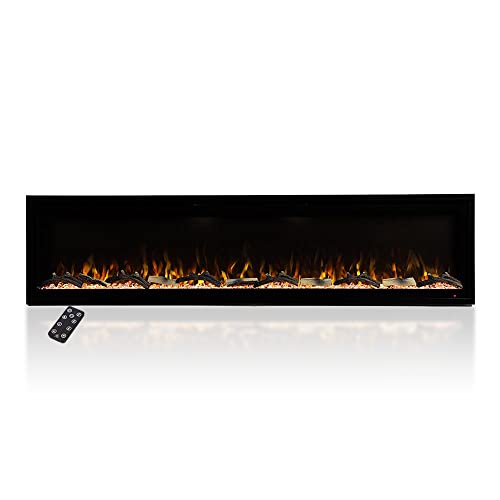 Modern Ember Aerus 72 Inch Smart Linear Electric Fireplace - Recessed in-Wall and Wall-Mount, Multiple Flame Colors, Compatible with Alexa and Google Assistant, Black