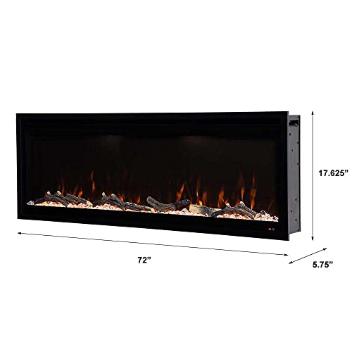 Modern Ember Aerus 72 Inch Smart Linear Electric Fireplace - Recessed in-Wall and Wall-Mount, Multiple Flame Colors, Compatible with Alexa and Google Assistant, Black