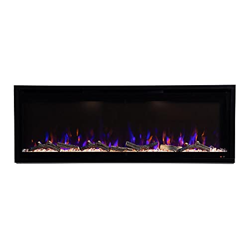 Modern Ember Aerus 72 Inch Smart Linear Electric Fireplace - Recessed in-Wall and Wall-Mount, Multiple Flame Colors, Compatible with Alexa and Google Assistant, Black