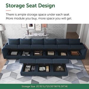 HONBAY Modular Sectional Sofa Set Oversized U Shaped Couch with Storage Ottoman Convertible Sleeper Sectional Sofa Velvet Modular Couch with Wide Chaise, Dark Blue