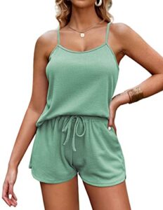 ekouaer pajamas for women waffle knit lounge sets cami tops shorts loungewear s-xxl green