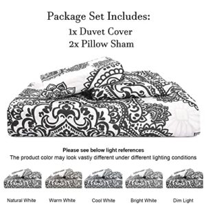 PHF Washed Soft Duvet Cover Set California King Size, 3 Piece Boho Paisley Printed Comforter Cover Set, Ultra Soft Comfy Durable Floral Farmhouse Duvet Cover with Zipper Closure, 104x98, Black