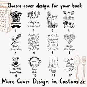 Personalized Recipe Book, 19 Custom Cover Designs, Customized Leather Family Cookbook Recipe Journal, Blank Recipe Book to Write in, Handcrafted Gift for Mom, Dad, Christmas, Birthday, Husband, Wife