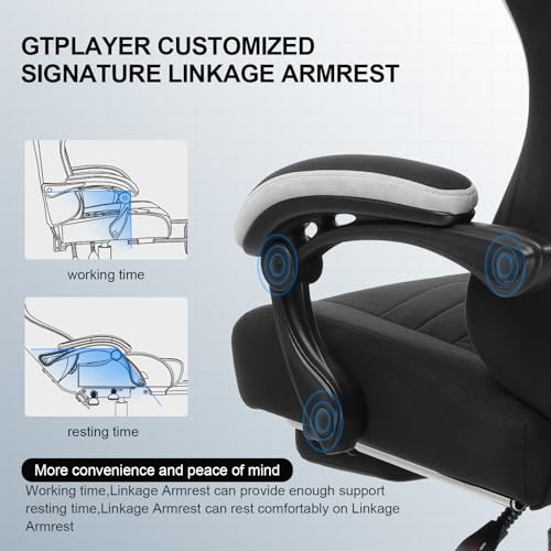 GTPLAYER Gaming Chair with Footrest Fabric Office Chair with Pocket Spring Cushion and Linkage Armrests, High Back Ergonomic Computer Chair with Lumbar Support Task Chair Black