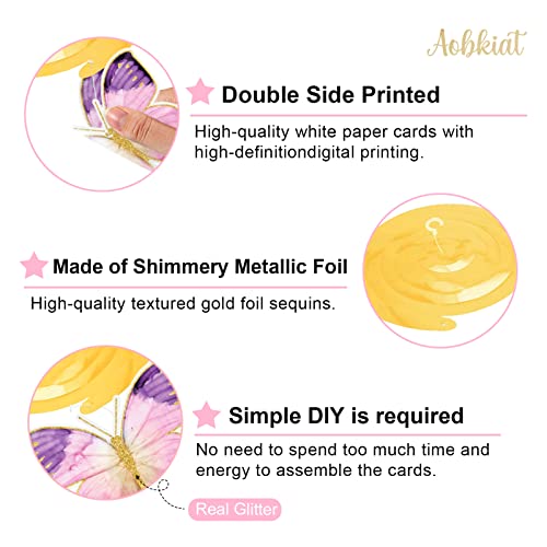 AOBKIAT Butterfly Baby Girl Birthday Decorations,30-Pieces Hanging Swirls Streamers Decorations with Real Glitter for Baby Shower,Wedding,Room Wall Decor,Spring Summer Garden Party