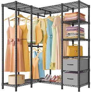 vipek l40s i1 l shaped heavy duty garment rack clothes rack for hanging clothes corner closet organizers freestanding wardrobe with drawer clothing rack, load capacity 1050 lbs, black