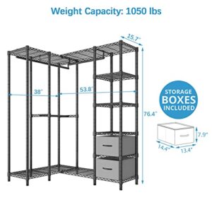 VIPEK L40S i1 L Shaped Heavy Duty Garment Rack Clothes Rack for Hanging Clothes Corner Closet Organizers Freestanding Wardrobe with Drawer Clothing Rack, Load Capacity 1050 LBS, Black