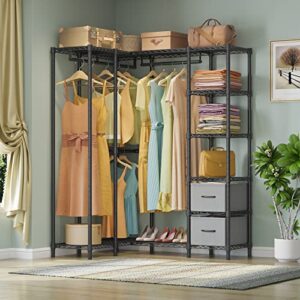 VIPEK L40S i1 L Shaped Heavy Duty Garment Rack Clothes Rack for Hanging Clothes Corner Closet Organizers Freestanding Wardrobe with Drawer Clothing Rack, Load Capacity 1050 LBS, Black
