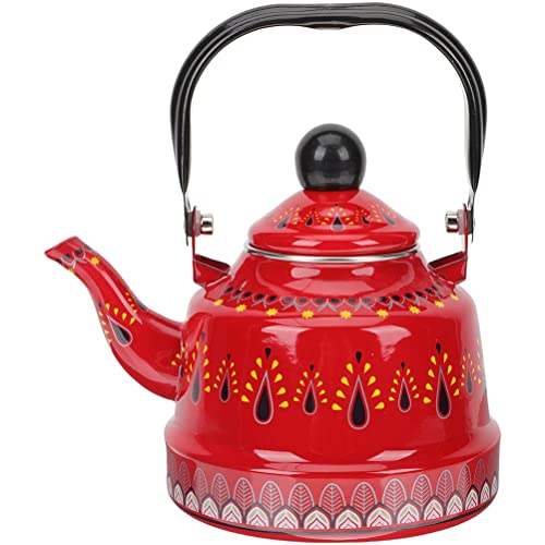 LUOZZY Enamel Tea Pot Thicken Tea Kettle Vintage Water Coffee Tea Kettle Pot for Stovetop - 1.7L Red