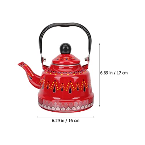 LUOZZY Enamel Tea Pot Thicken Tea Kettle Vintage Water Coffee Tea Kettle Pot for Stovetop - 1.7L Red