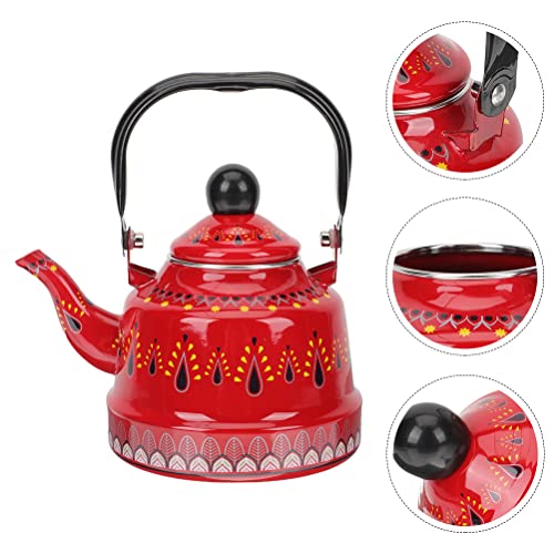 LUOZZY Enamel Tea Pot Thicken Tea Kettle Vintage Water Coffee Tea Kettle Pot for Stovetop - 1.7L Red